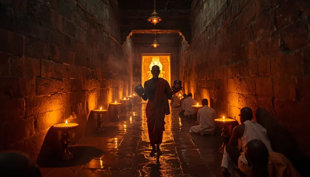 Bhasma Aarti Timing 1 lucid origin Ultra cinematic wide angle shot inside the Mahakaleshwar Temple sanctum corridor 0